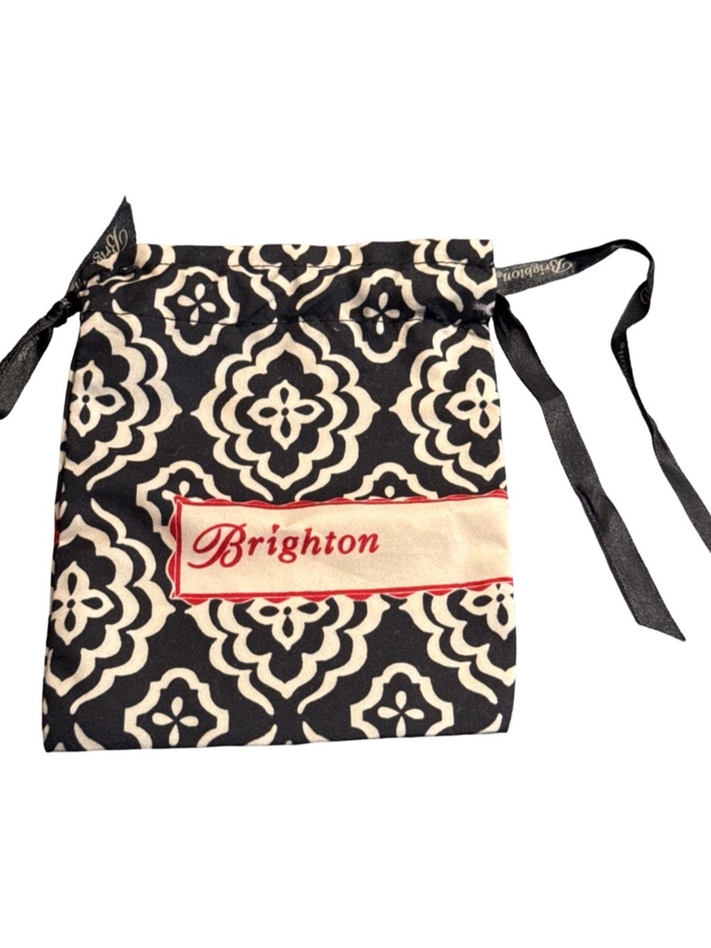 Brighton Black and Cream Patterned Drawstring Pouch with Red Logo